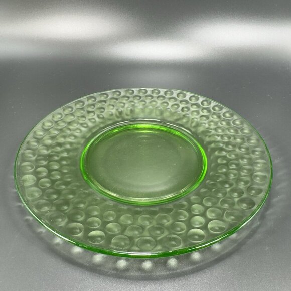 Vintage Uranium UV Glowing Glass Dish Plate Round Dishes Plates Optic Dots Set 2 - Picture 2 of 14